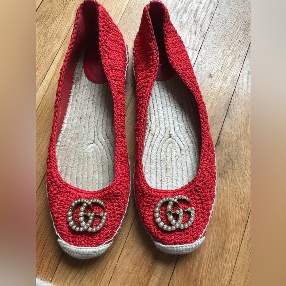 Red Lilibeth GG Faux Pearl embellished  espadrilles
